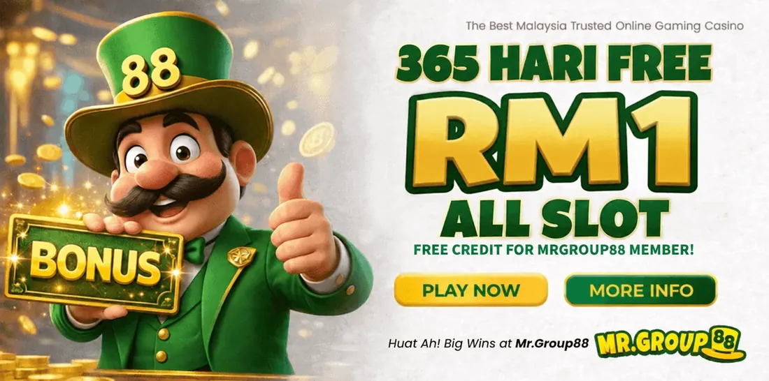 MrGroup88 banner for a daily RM1 free credit on slots